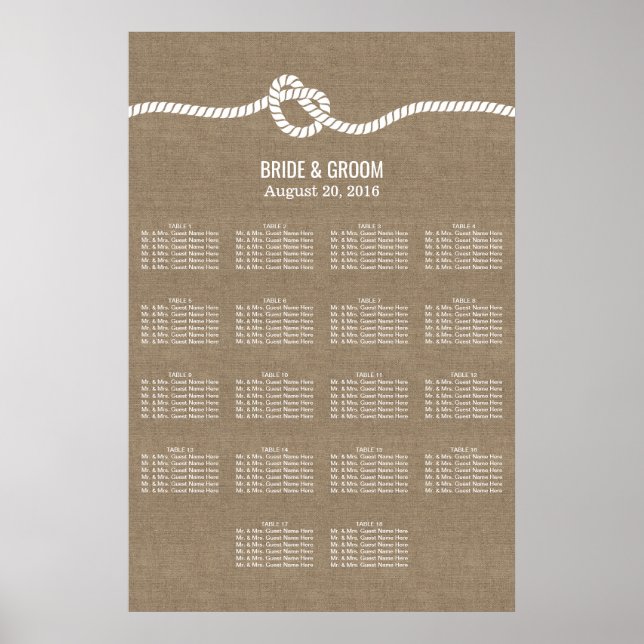 Rustikales Burlap Knoten 18 Tische Hochzeitstabell Poster (Vorne)