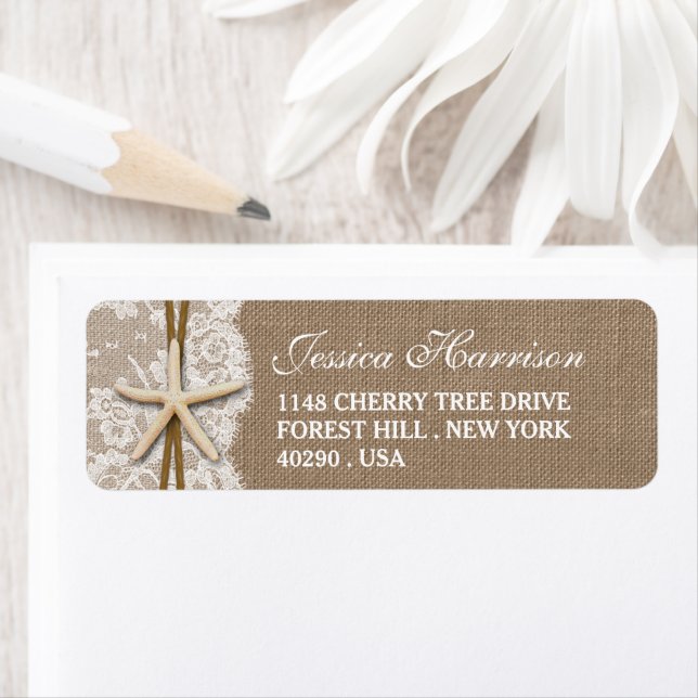 Rustikales Burlap, Lace & Starfish Beach Brautpart (Insitu)