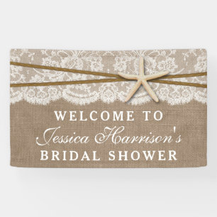 Rustikales Burlap, Lace & Starfish Beach Brautpart Banner