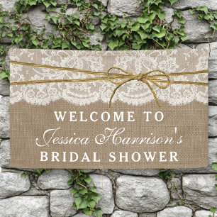 Rustikales Burlap, Lace & Twine Bow Brautparty Banner