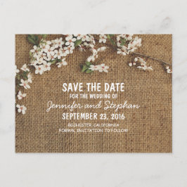 Rustikales Burlap Land Save the Date Ankündigungspostkarte