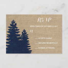 Rustikales Burlap Pine Trees Winter Wedding UAWG RSVP Karte
