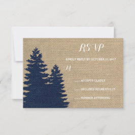 Rustikales Burlap Pine Trees Winter Wedding UAWG RSVP Karte