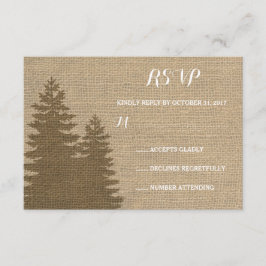 Rustikales Burlap Pine Trees Winter Wedding UAWG RSVP Karte