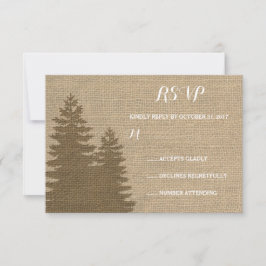 Rustikales Burlap Pine Trees Winter Wedding UAWG RSVP Karte