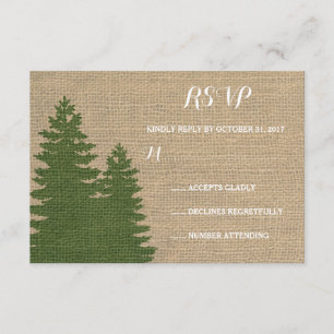 Rustikales Burlap Pine Trees Winter Wedding UAWG RSVP Karte