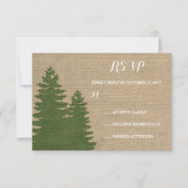 Rustikales Burlap Pine Trees Winter Wedding UAWG RSVP Karte