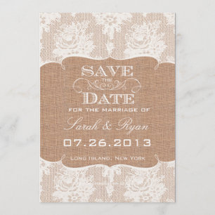 Rustikales Burlap Print & Lace Save the Date