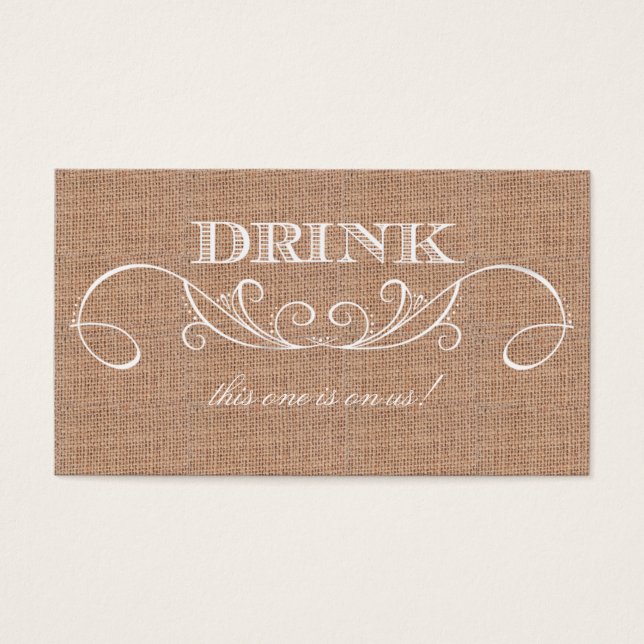 Rustikales Burlap Print Wedk Drink Ticket (Vorderseite)