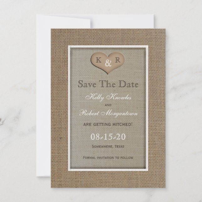 Rustikales Burlap Save the Date Einladung (Vorderseite)
