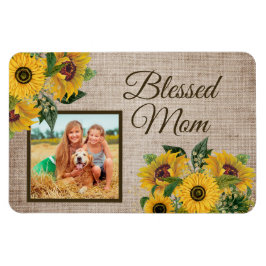 Rustikales Burlap Sonnenblumen Selige Mama Foto Magnet