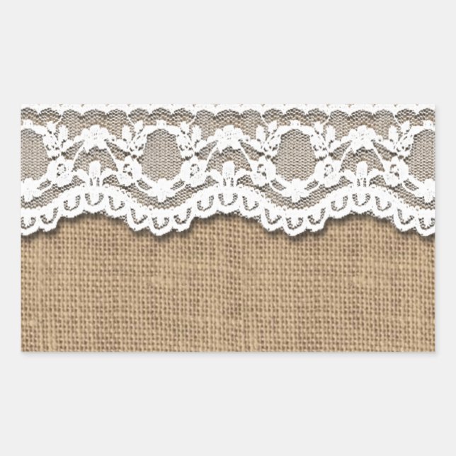 Rustikales Burlap und Lace Rechteckiger Aufkleber (Vorderseite)