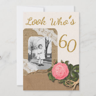 Rustikales Burlap- und Spitzen-Rose 60th Birthday  Einladung