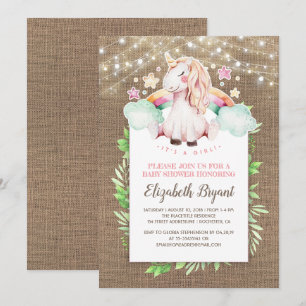 Rustikales Burlap und zauberhafte Unicorn Kinderdu Einladung