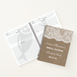 Rustikales Burlap & White Lace Brautparty Rezept Notizbuch