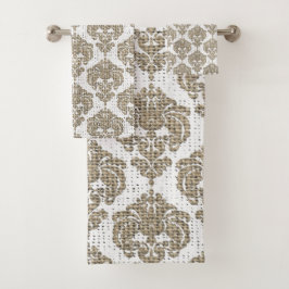 Rustikales Burlap & White Royal Glam Damask Badhandtuch Set