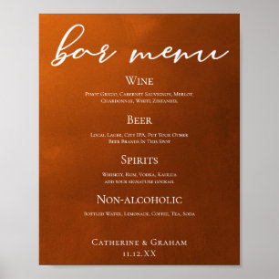 Rustikales Burnt Orange Bar Menu für Hochzeiten im Poster