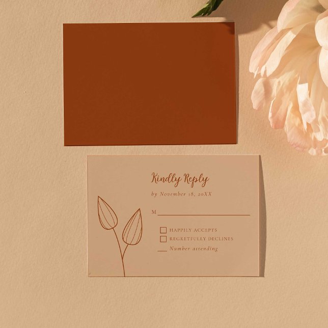 Rustikales Burnt Orange Boho Hochzeit Elegant Mini RSVP Karte (Von Creator hochgeladen)