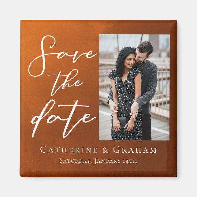Rustikales Burnt Orange Couple Foto Save the Date Magnet (Vorne)