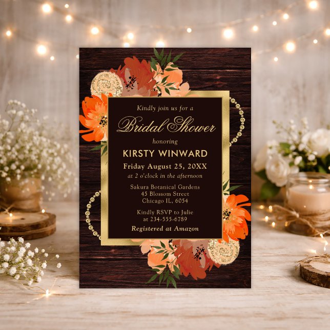 Rustikales Burnt Orange Fall Blume Brautparty Einladung (Von Creator hochgeladen)