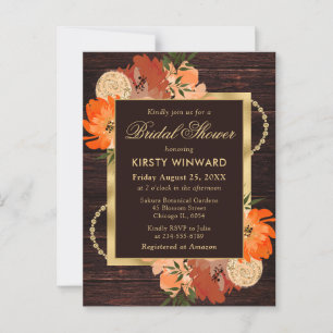 Rustikales Burnt Orange Fall Blume Brautparty Postkarte