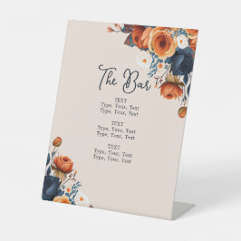 Rustikales Burnt Orange und Blue Wedding Bar Menu Sockelschild