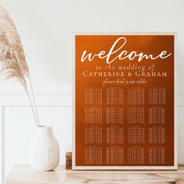 Rustikales Burnt Orange Wedding 16 Table Seating C Poster