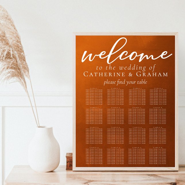 Rustikales Burnt Orange Wedding 16 Table Seating C Poster (Von Creator hochgeladen)