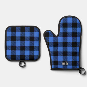 Rustikales Cabin Black Blue Buffalo Kariertes Must Ofenhandschuh & Topflappen-Set