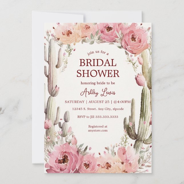 Rustikales Cactus Garden Bridal Einladung Boho Cac (Vorderseite)