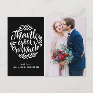 Rustikales Calligrafy Wreath Black Wedding Foto Postkarte