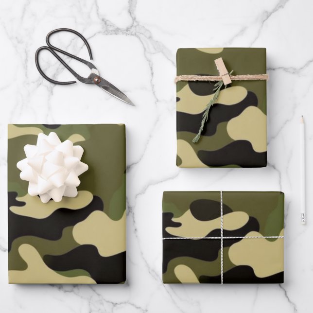 Rustikales Camouflage Wrapping Paper mit 3 Sets Geschenkpapier Set (Vorderseite)