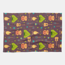 Rustikales Camping Muster Zelte und Gitarren Geschirrtuch