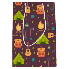 Rustikales Camping Muster Zelte und Gitarren Mittlere Geschenktüte
