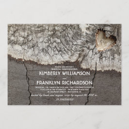 Rustikales Carved Wood Heart Tree Probe Dinner Einladung