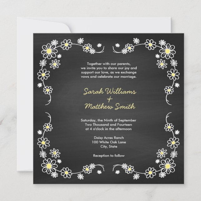 Rustikales Chalkboard Daisy Wedding Einladungen (Vorderseite)