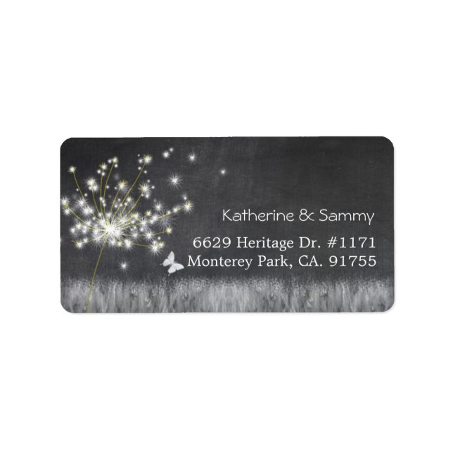 Rustikales Chalkboard Dandelion Wedding Address Adressaufkleber (Vorne)