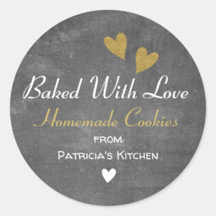 Rustikales Chalkboard gebacken mit Liebe hausgemac Runder Aufkleber