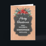 Rustikales Chalkboard Godmutter Frohe Weihnachten Karte<br><div class="desc">Frohe Weihnachten für die Godmutterkarte mit rustikalem Kalkbrettmuster und Winterfolien mit Poinsettias.</div>