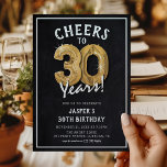 Rustikales Chalkboard Gold Balloons 30. Geburtstag Einladung<br><div class="desc">Feiern Sie mit 30! Dieses Party lädt zum 30. Geburtstag mit dem Titel "Cheers to 30 Years!" ein. Mit einem rustikalen Chalkboard-Hintergrund,  Gold Nummer dreißig Helium-Ballons,  trendiger weißer Typografie und einer einfachen Geburtstagsgeschenk-Vorlage,  die leicht zu anpassen ist.</div>