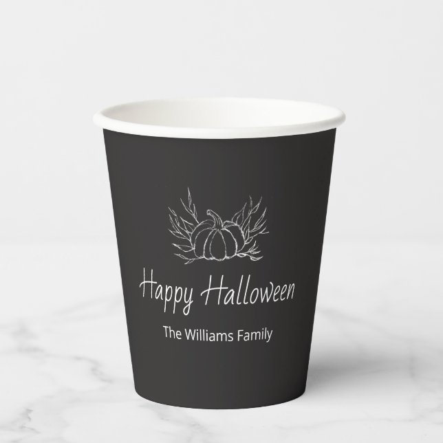 Rustikales Chalkboard Happy Halloween Simple Pumpk Pappbecher (Vorderseite)