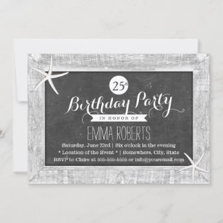 Rustikales Chalkboard Holz Gerahmte Starfish Gebur Einladung