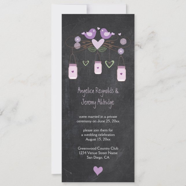 Rustikales Chalkboard Love Birds Mason Jars Einladung (Vorderseite)