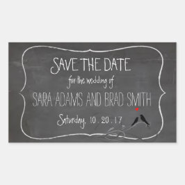 Rustikales Chalkboard Lovebirds Save the Date Aufk Rechteckiger Aufkleber