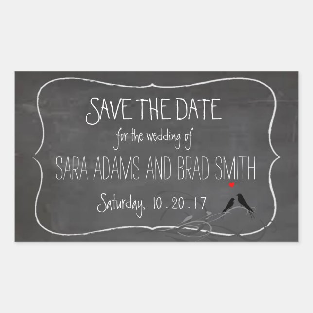 Rustikales Chalkboard Lovebirds Save the Date Aufk Rechteckiger Aufkleber (Vorderseite)