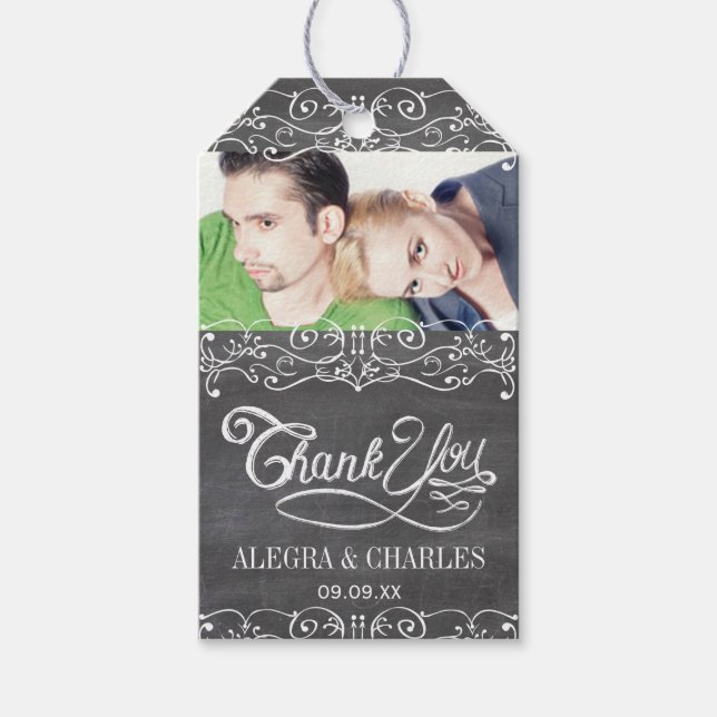 Rustikales Chalkboard-Muster für Ihr Foto Geschenkanhänger (Vorderseite)