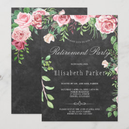 Rustikales Chalkboard Pink Roses Rentirement Party Einladung