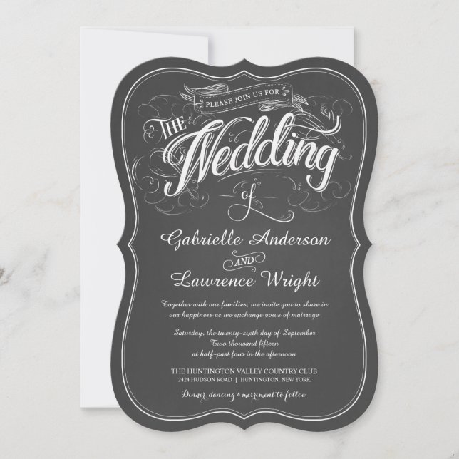 Rustikales Chalkboard Script Art Wedding Einladung (Vorderseite)