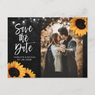Rustikales Chalkboard Sonnenblumen Save the Date F Postkarte