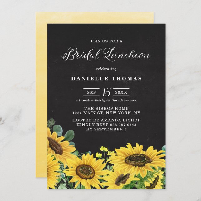 Rustikales Chalkboard Sunflowers Bridal Luncheon Einladung (Vorne/Hinten)